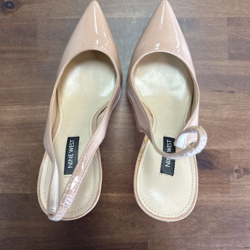 Nine West Nude Patent Leather Sling Back Point Toe Heels 7