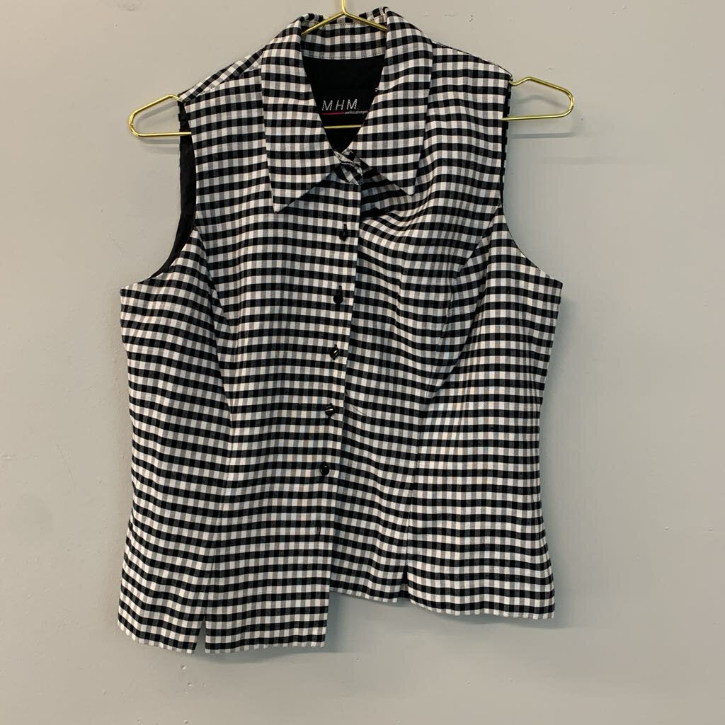 Vintage MHM Black/ White Gingham Sleeveless Button Down Top 10