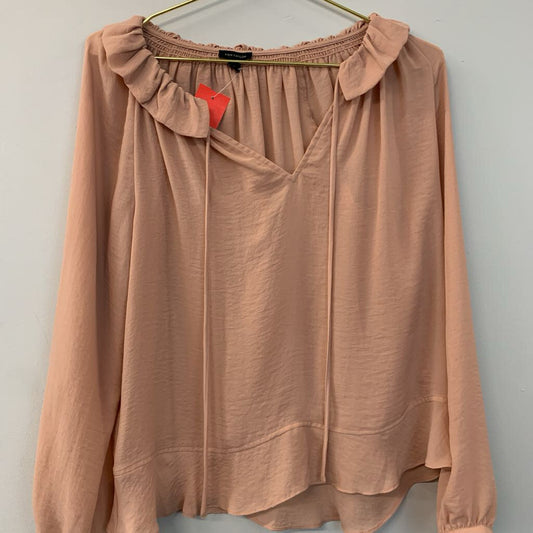 Ann Taylor Peach Long Sleeve Ruffle Detail Top Small