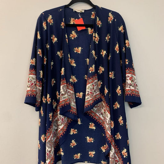 Ces Femme Navy/ Red Flower Print Open Front Kimono Small