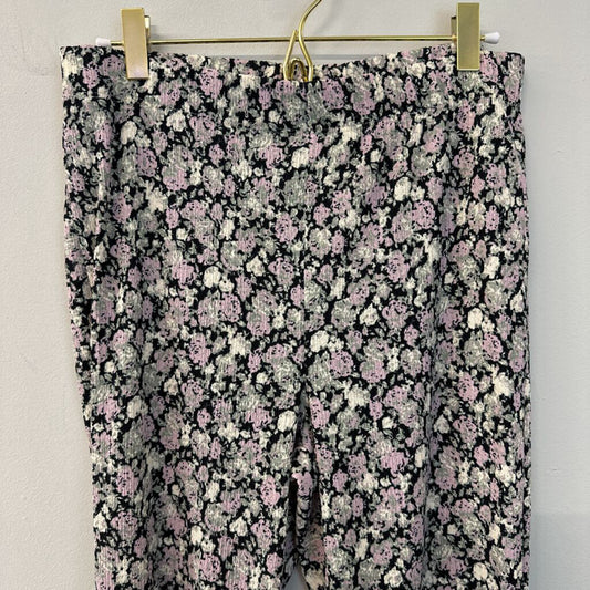 Top Shop Black/ Pink Floral Print Flare Pants 8