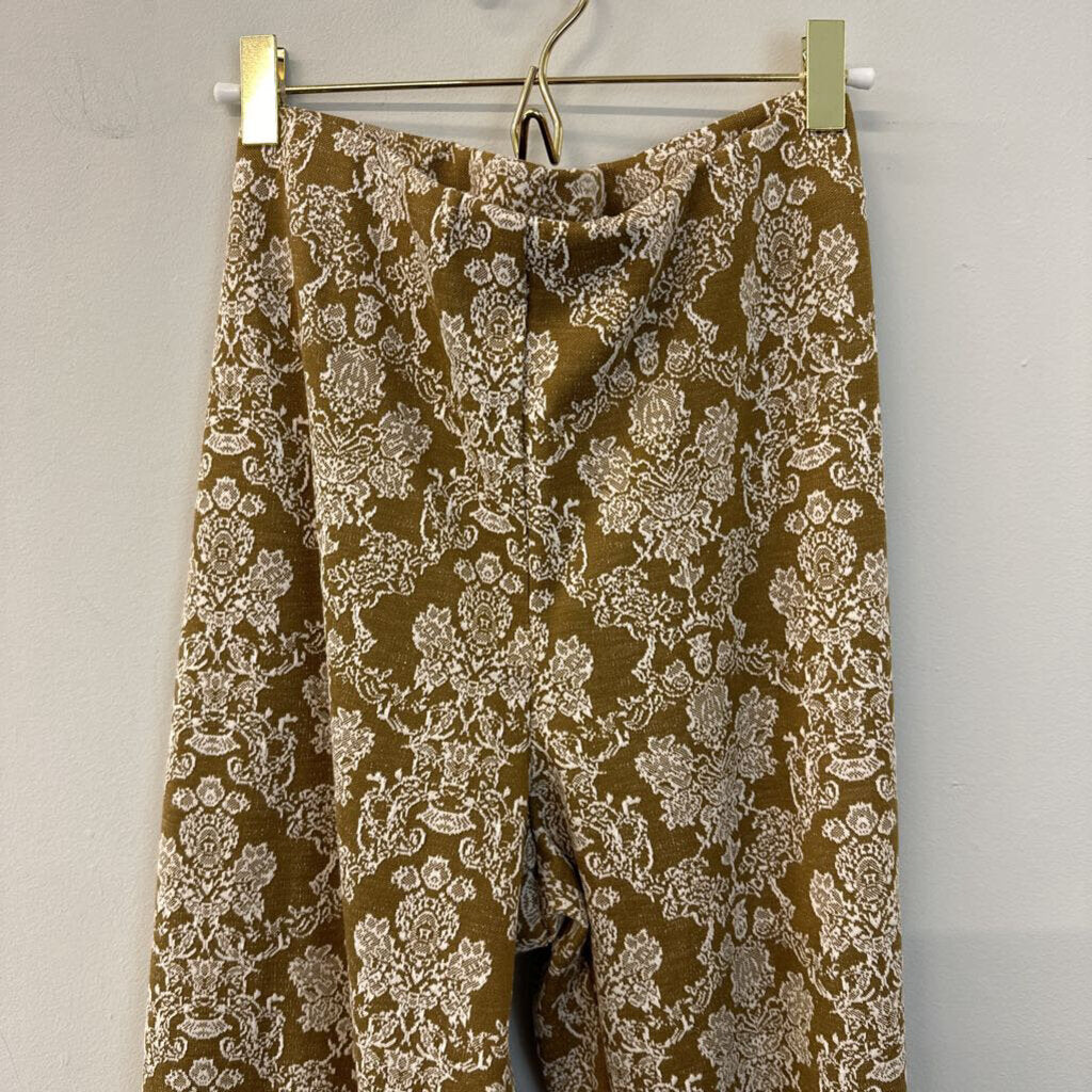 Gold/ White Print Pull On Flare Pants Extra Large