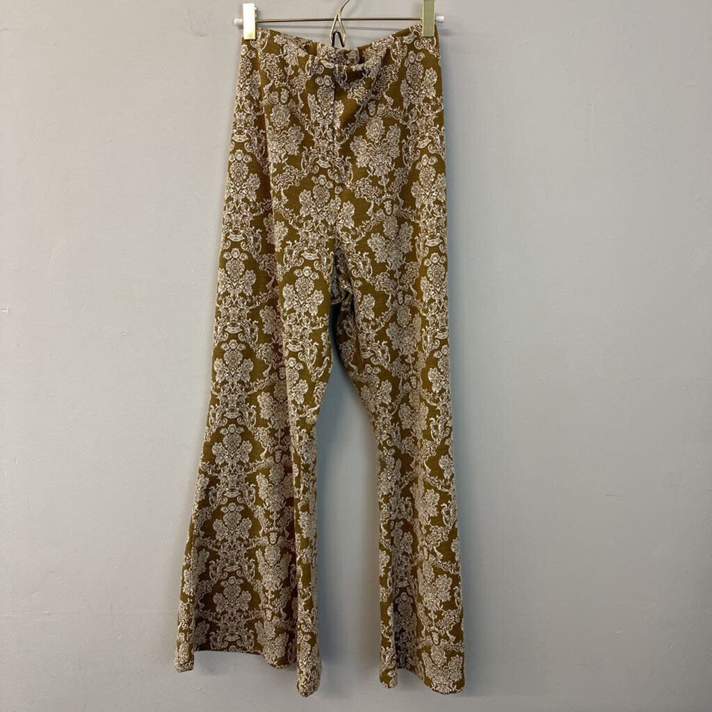 Gold/ White Print Pull On Flare Pants Extra Large