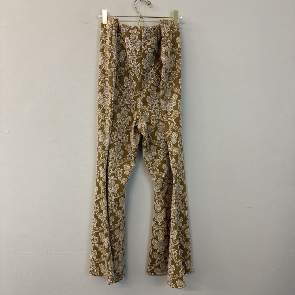 Gold/ White Print Pull On Flare Pants Extra Large