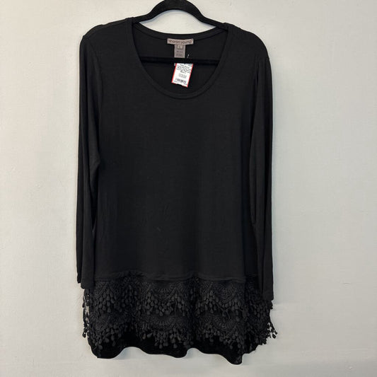 Sharon Young Black Long Sleeve Lace Hem Top Large