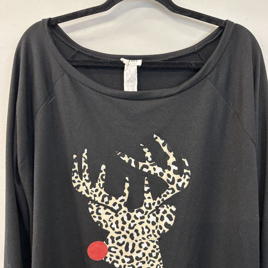 Bibi Black Long Sleeve Leopard Print Reindeer Graphic Tee Extra Large