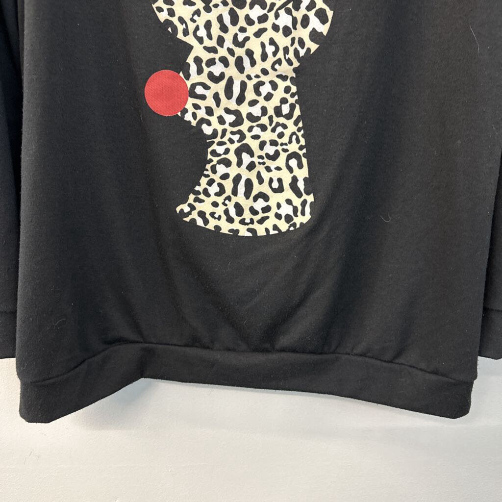 Bibi Black Long Sleeve Leopard Print Reindeer Graphic Tee Extra Large