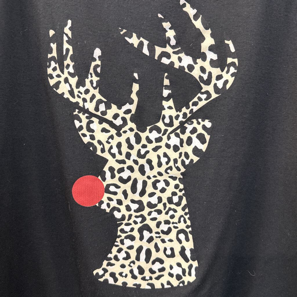 Bibi Black Long Sleeve Leopard Print Reindeer Graphic Tee Extra Large