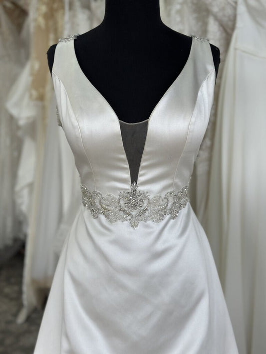 Casablanca Illusion Beaded Back Satin Wedding Dress 12