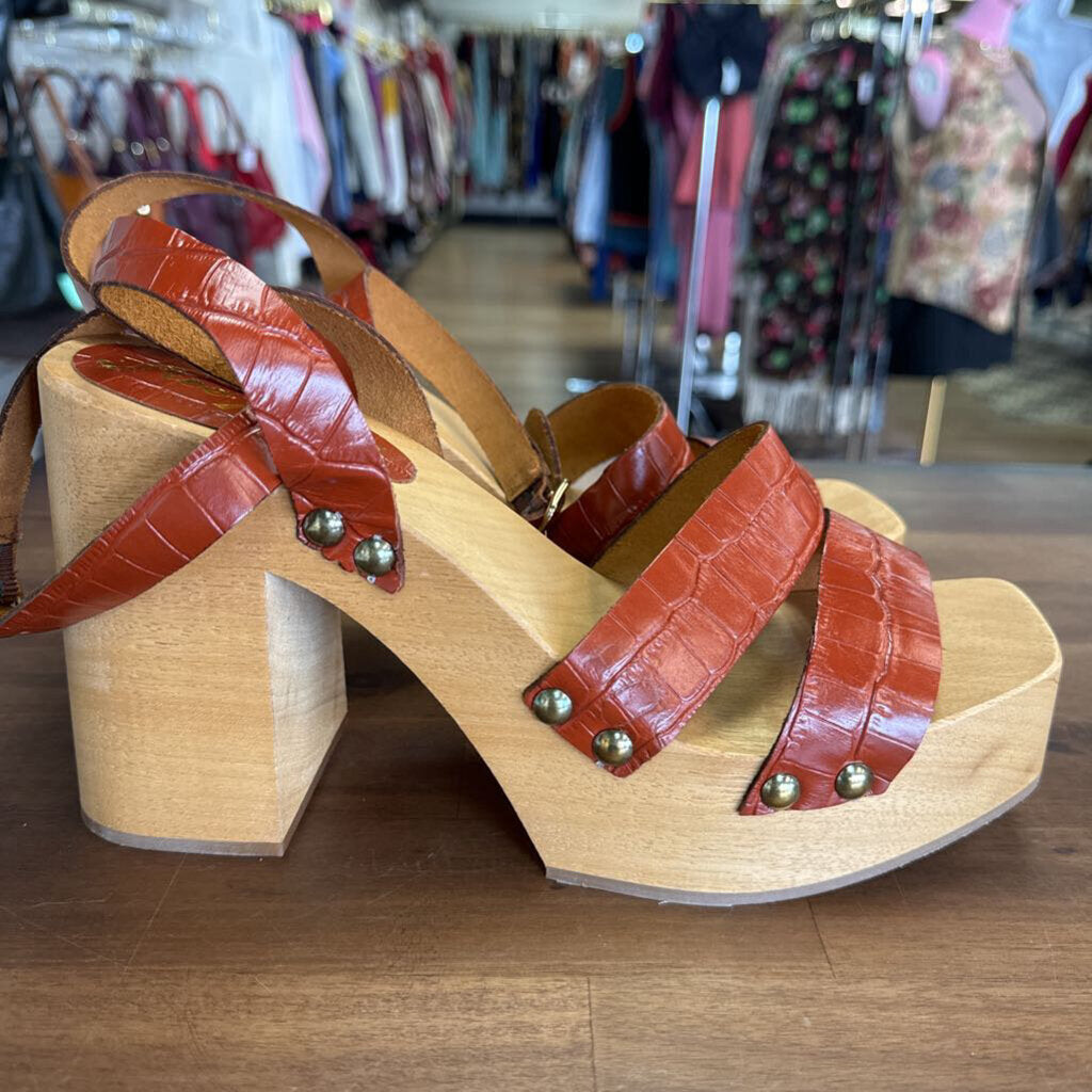 Free People Orange Mallory Chunky Clog Platform Sandals 41