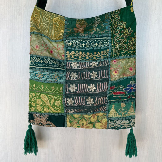 Green/ Multi Embroidered Messenger Bag Purse