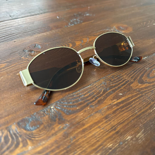 Gold Frame Oval Sunglasses Brown Lens