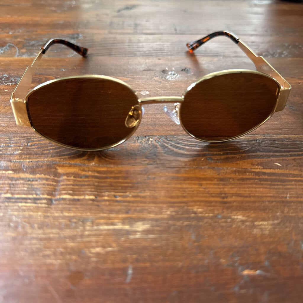 Gold Frame Oval Sunglasses Brown Lens