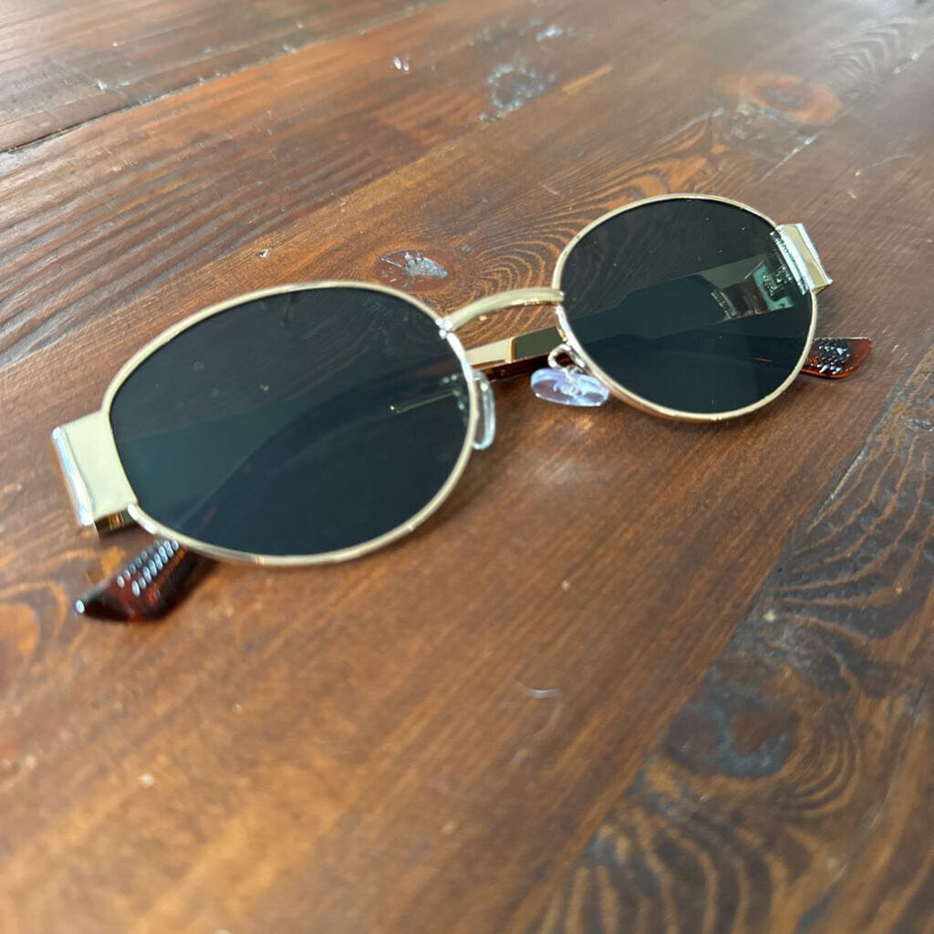 Gold Frame Oval Sunglasses Black Lens