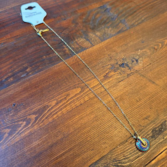 Gold Necklace with Circle Enamel Pendant