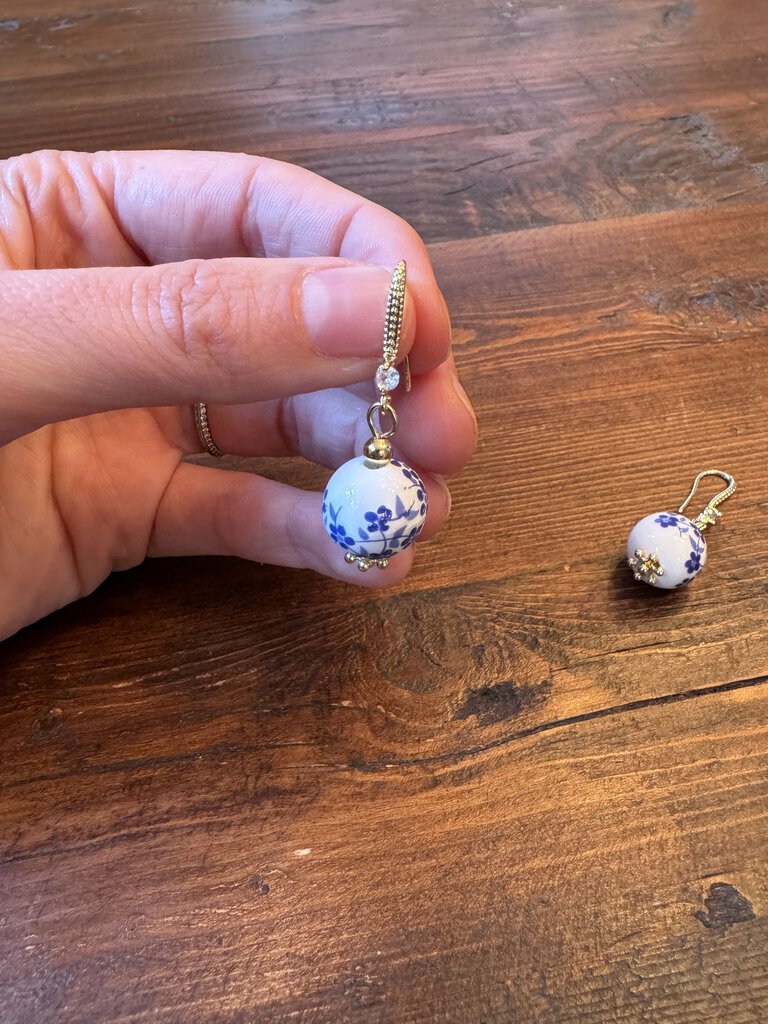 Blue/White Bead Dangle Earrings