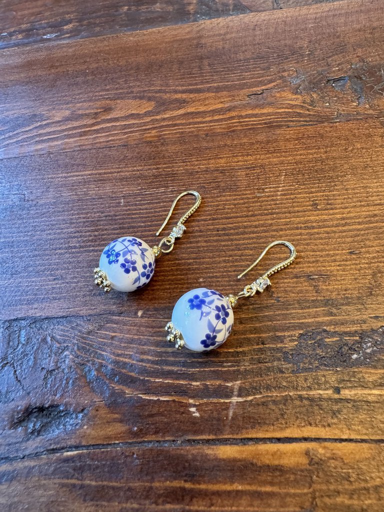 Blue/White Bead Dangle Earrings