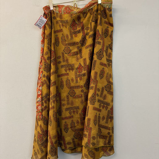 Gold/ Multi Print 100% Silk Wrap Skirt One Size