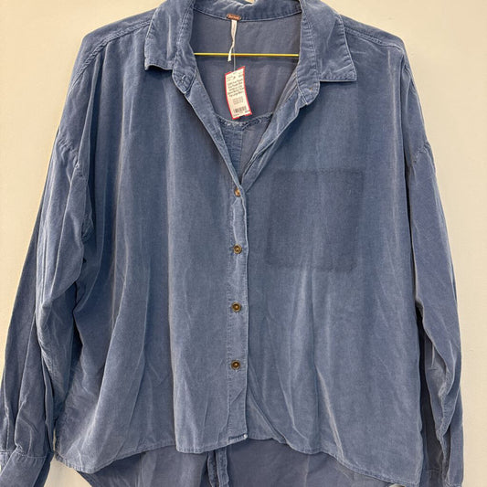 Free People Blue Corduroy Long Sleeve Button Down Top Large