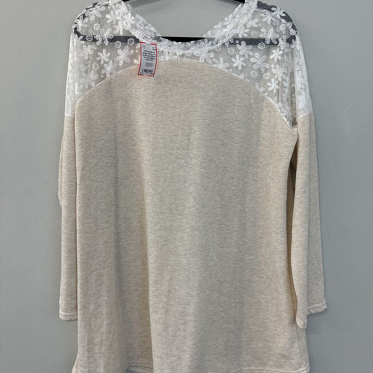 Beige/ White Lace Detail Long Sleeve Top XXL