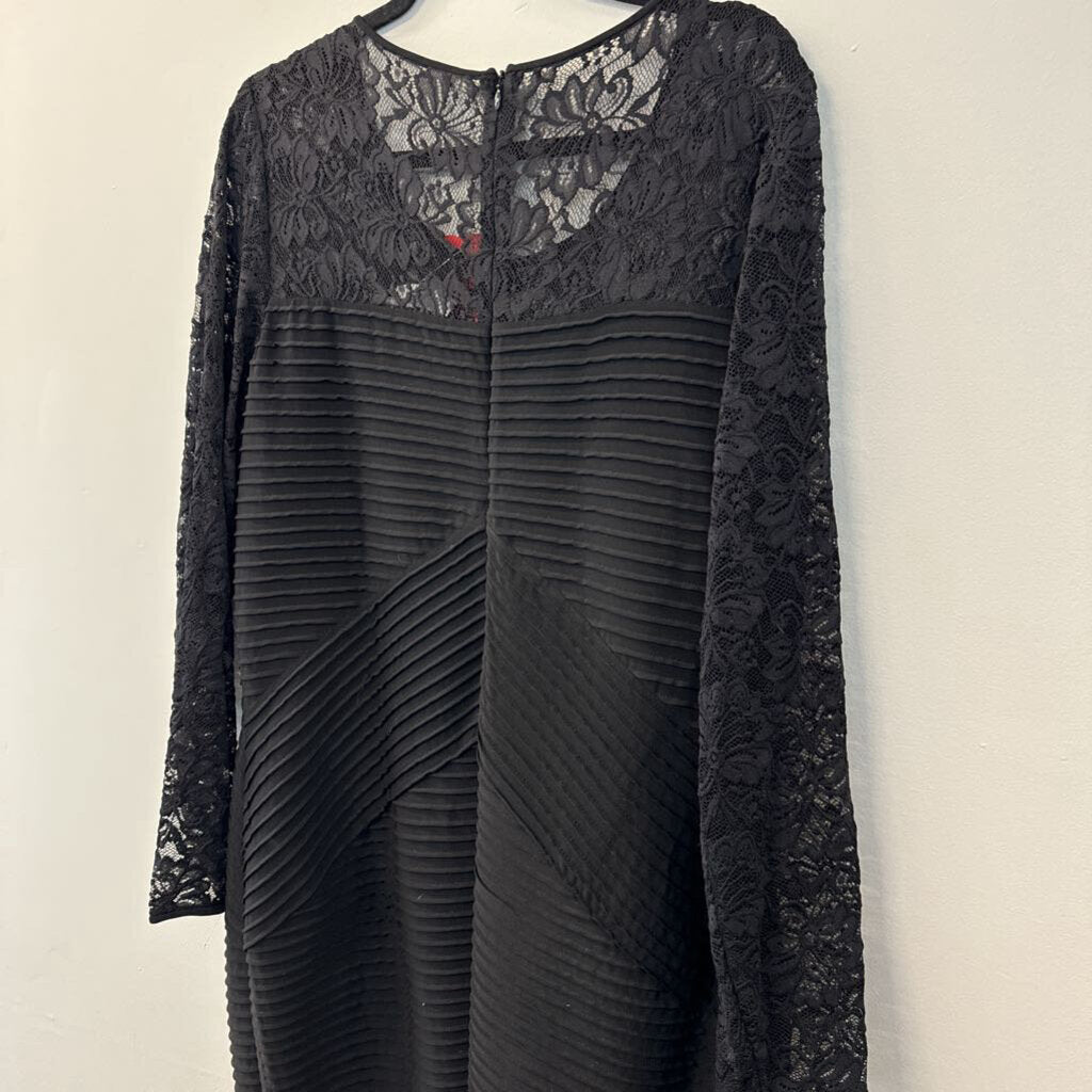 Calvin Klein Black Fitted Lace Long Sleeve Dress 18W