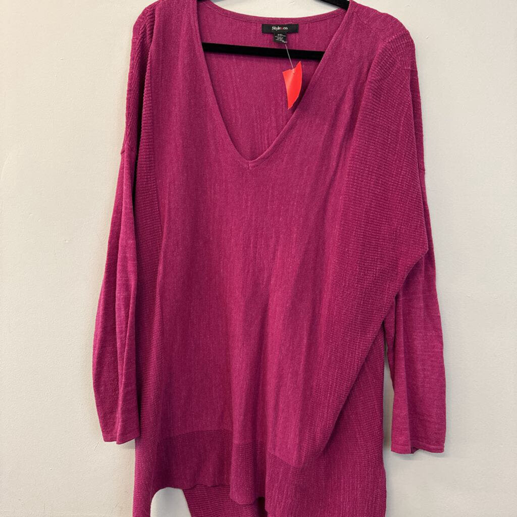 Style and Co Pink V Neck Long Sleeve Sweater Top XXL