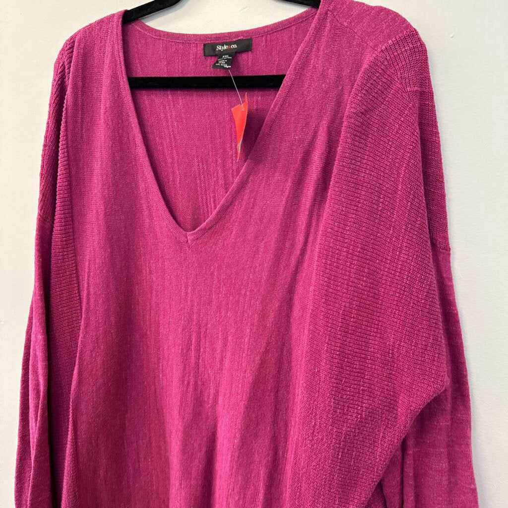 Style and Co Pink V Neck Long Sleeve Sweater Top XXL