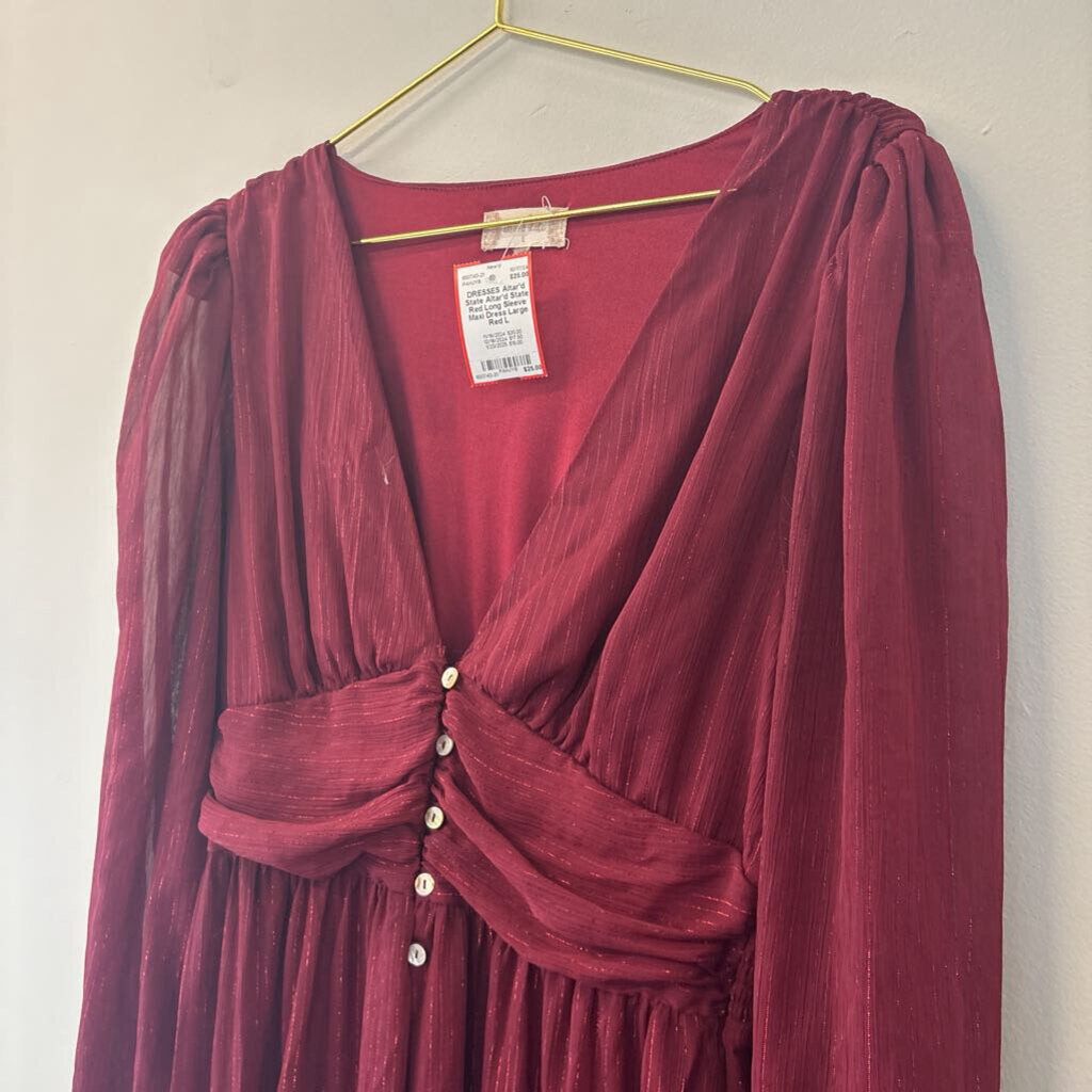 Altar'd State Red Long Sleeve Maxi Dress Large