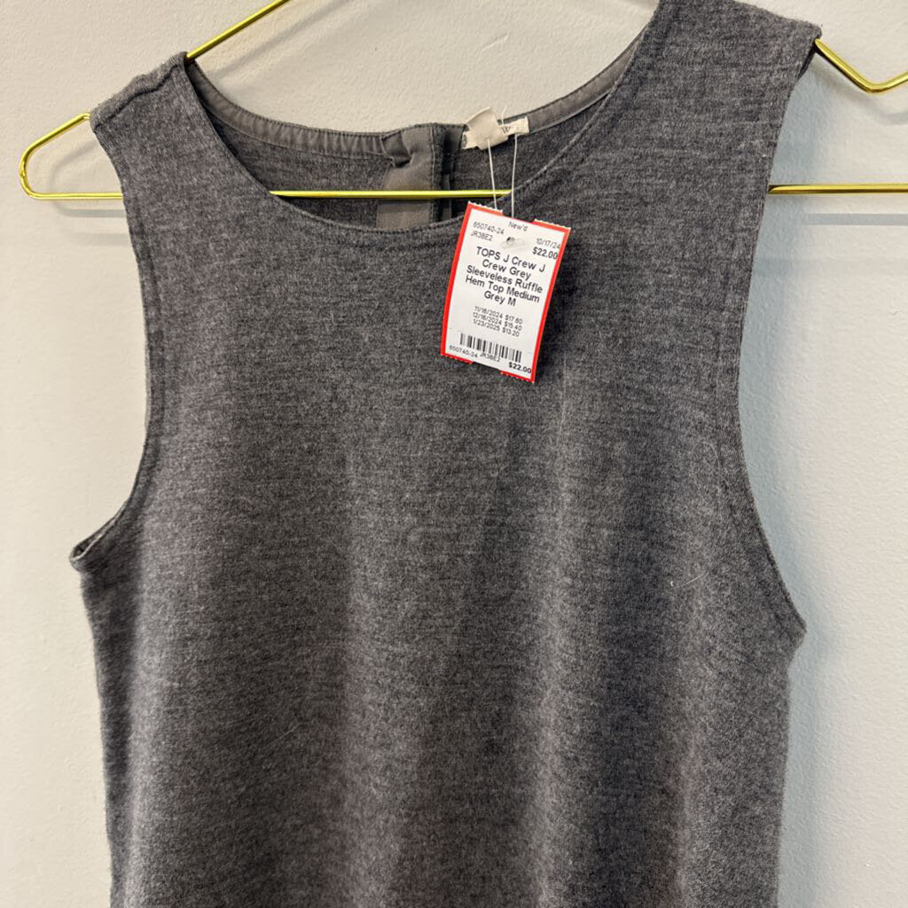 J Crew Grey Sleeveless Ruffle Hem Top Medium