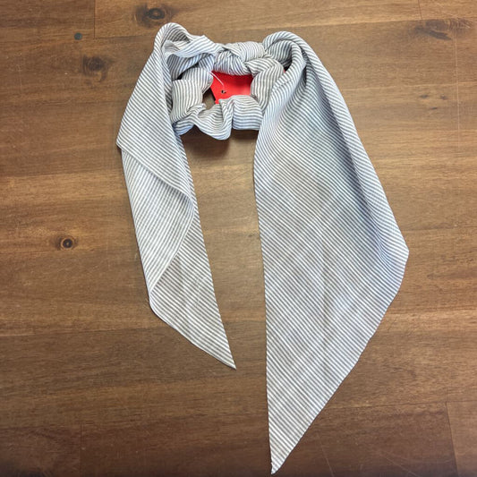 Grey/ White Striped Scrunchie Tie Bow