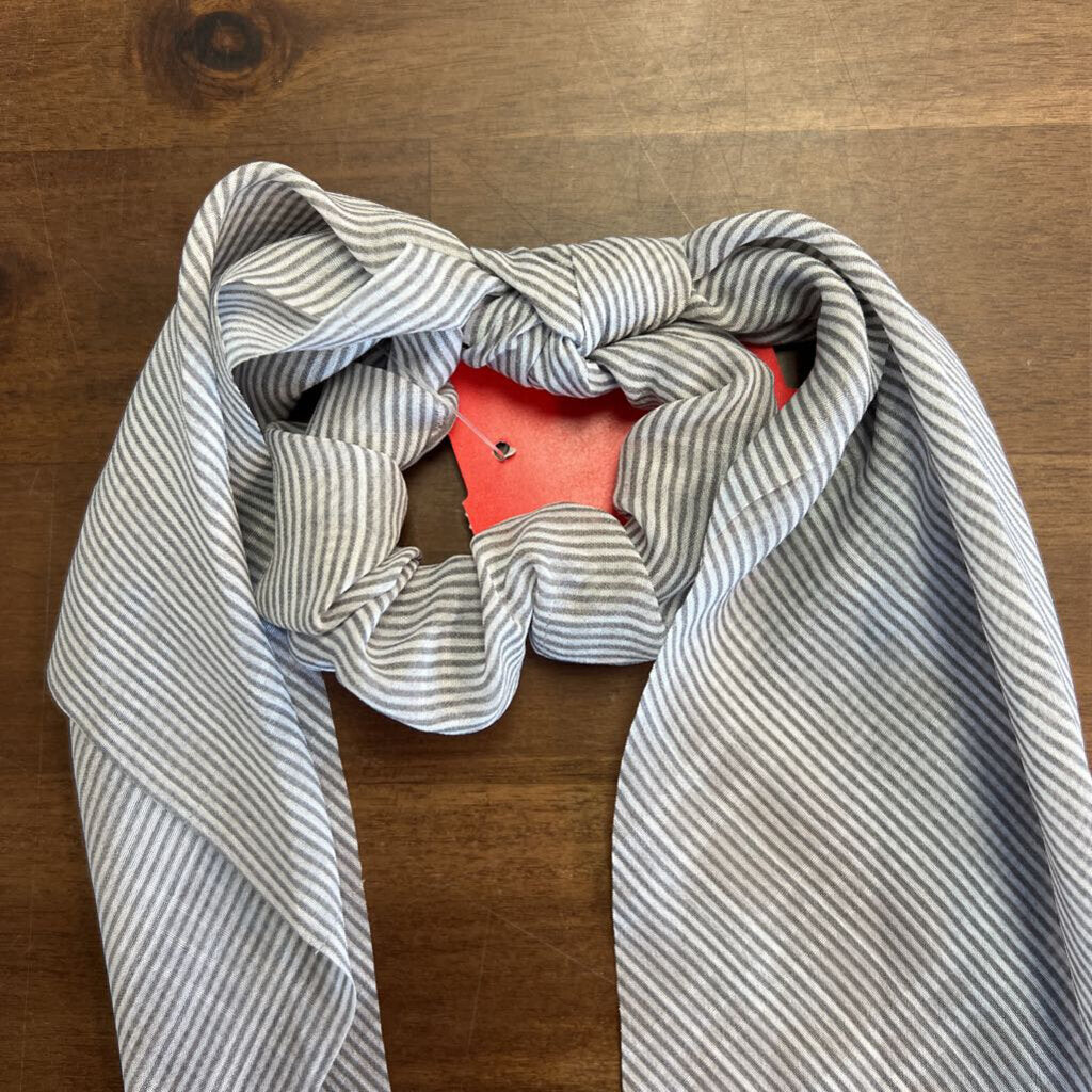 Grey/ White Striped Scrunchie Tie Bow