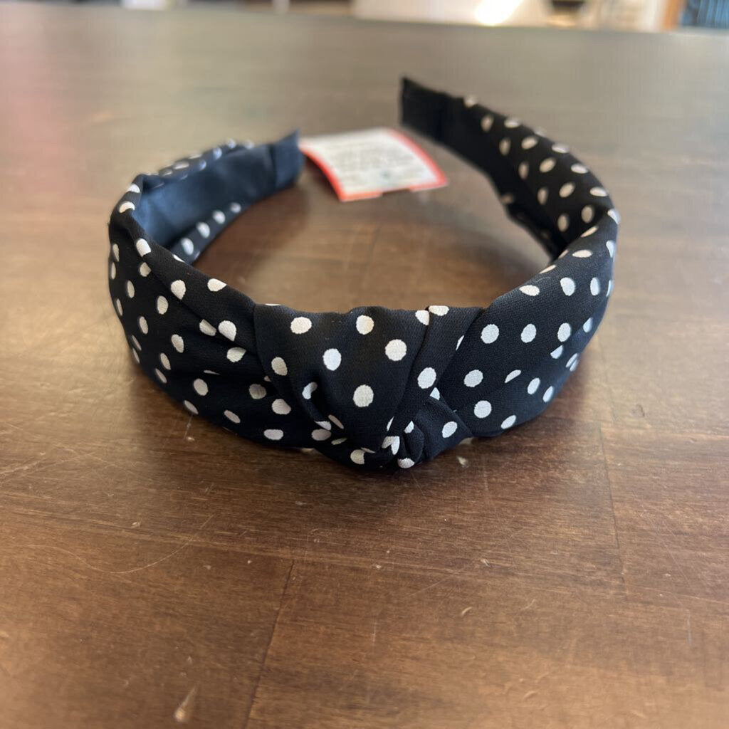 Black/ White Polka Dot Knot Top Headband