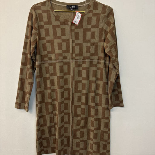 Joh Suede Brown/ Green Print Long Sleeve Dress Small