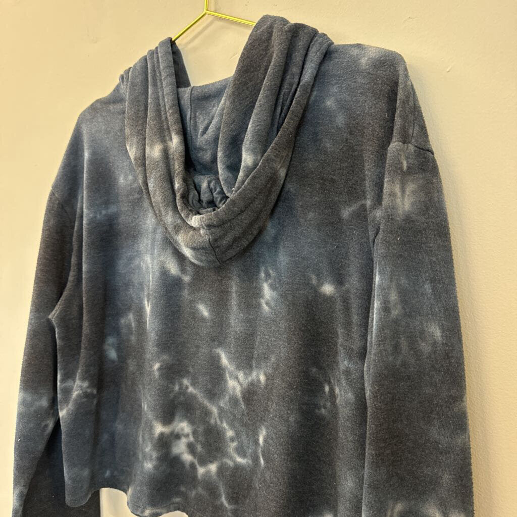 Polaroid Blue Tie Dye Graphic Cropped Hoodie Medium