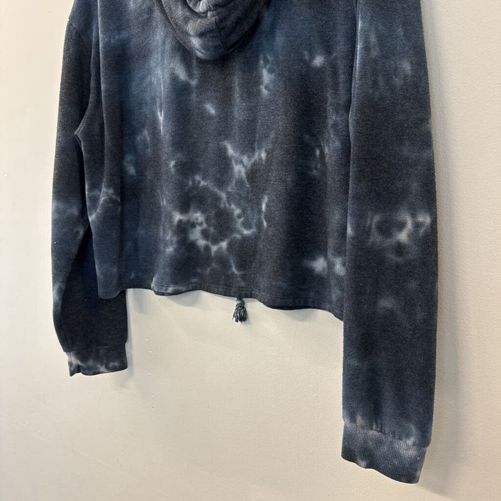 Polaroid Blue Tie Dye Graphic Cropped Hoodie Medium