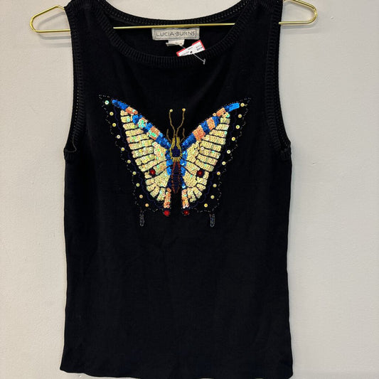 Lucia Burns Black Sleeveless Sequin Butterfly Top Large