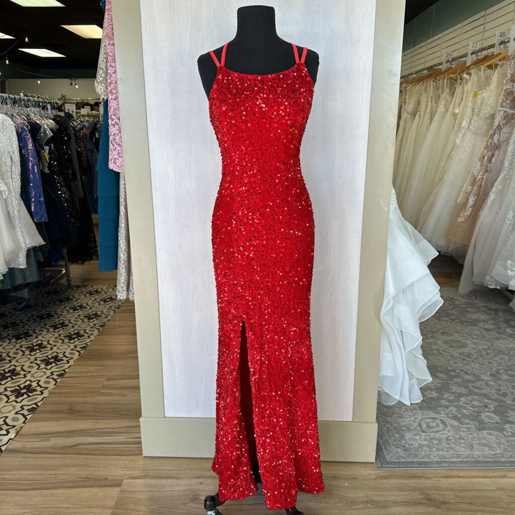 Lavetir Red Sequin Strappy Back Long Formal Medium