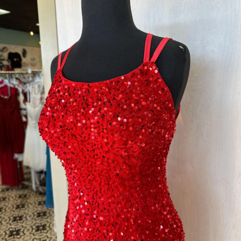 Lavetir Red Sequin Strappy Back Long Formal Medium