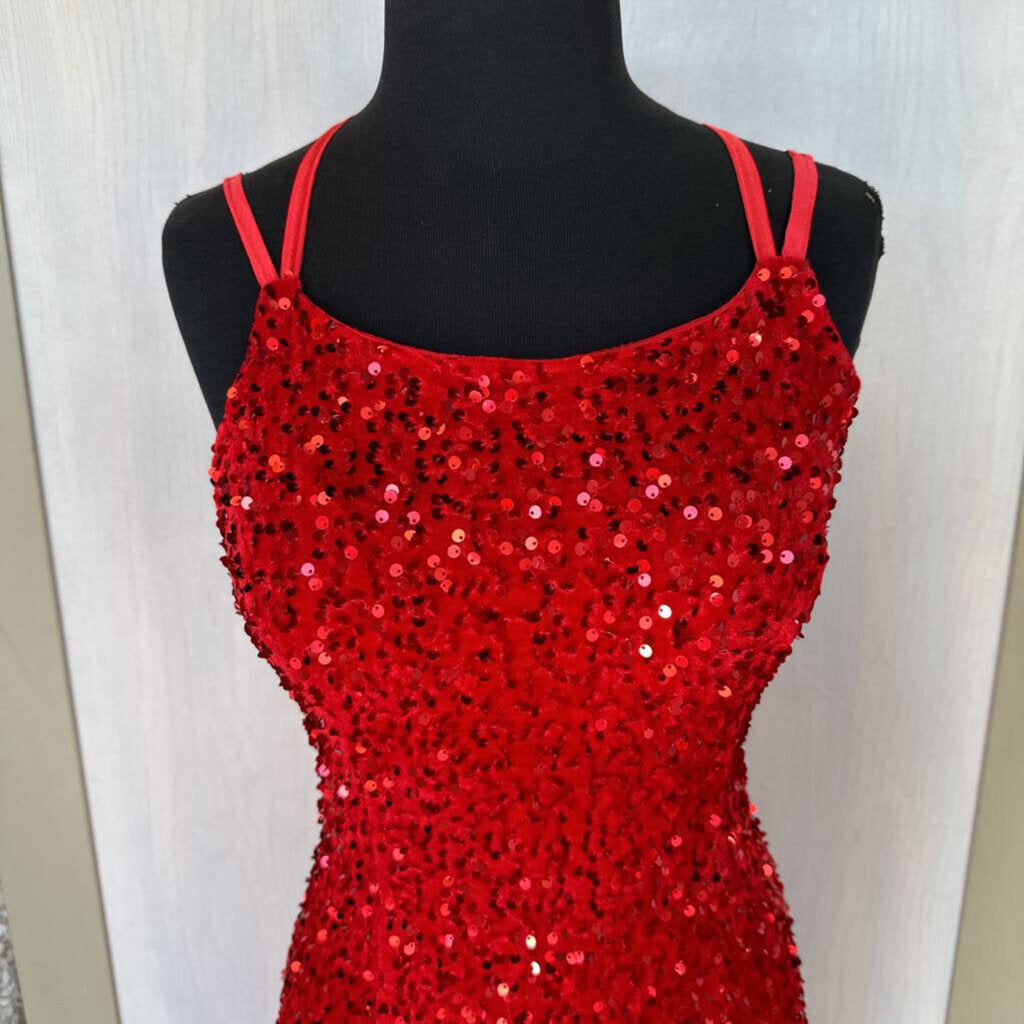 Lavetir Red Sequin Strappy Back Long Formal Medium