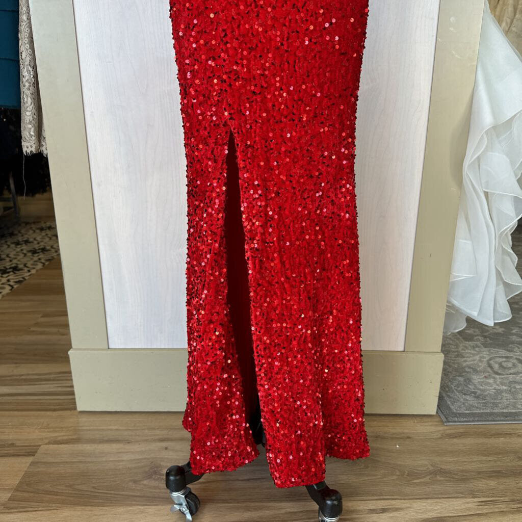 Lavetir Red Sequin Strappy Back Long Formal Medium