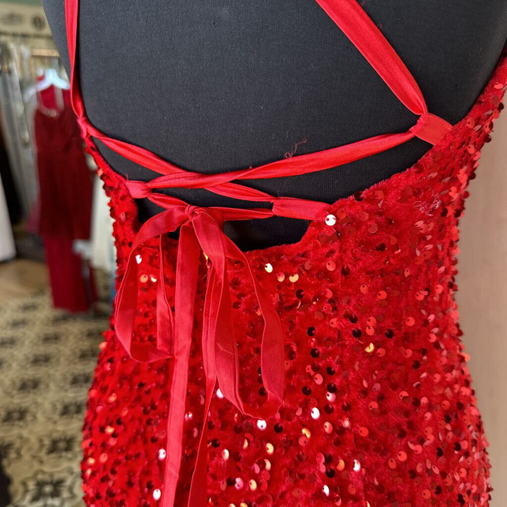 Lavetir Red Sequin Strappy Back Long Formal Medium