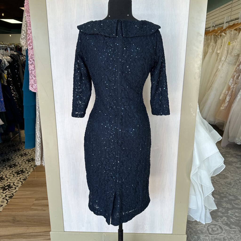 Tahari Navy Lace Long Sleeve Short Dress 4