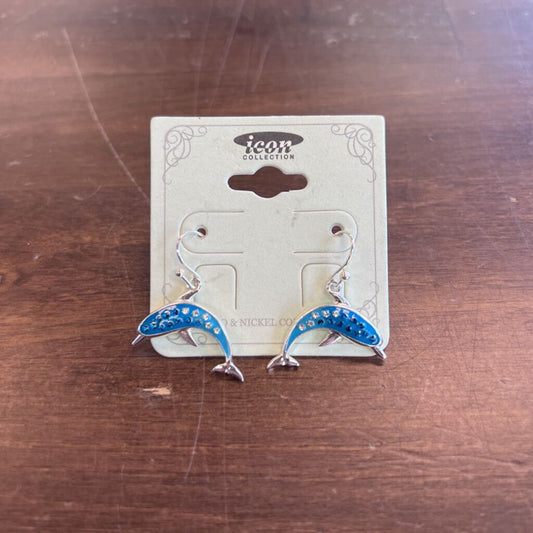 Silver/ Blue Dolphin Earrings