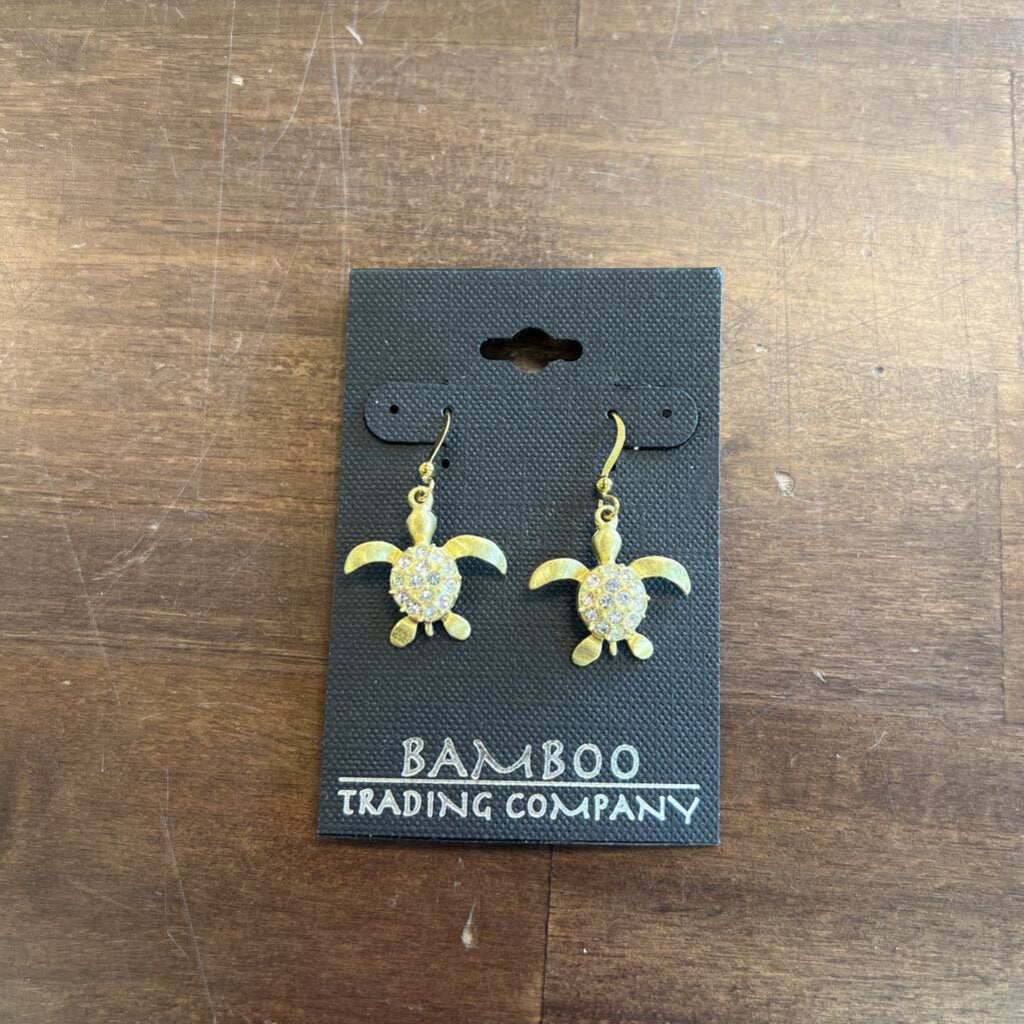 Gold/ Rhinestone Turtle Earrings