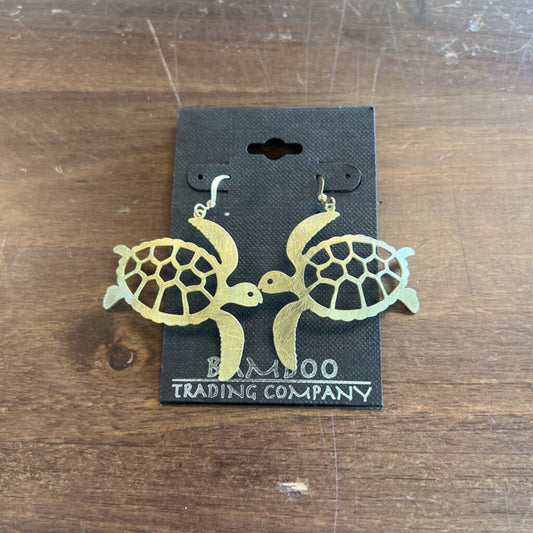 Gold Metal Cutout Turtle Dangle Earrings