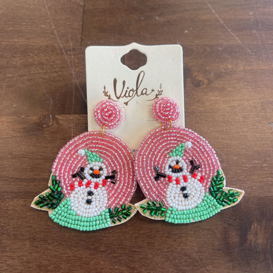 Beaded Circle Snowman Earrings