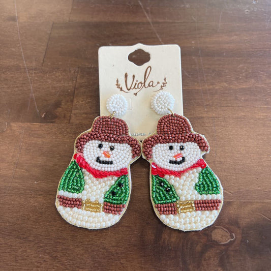 Beaded Snowman Dangle Earrings