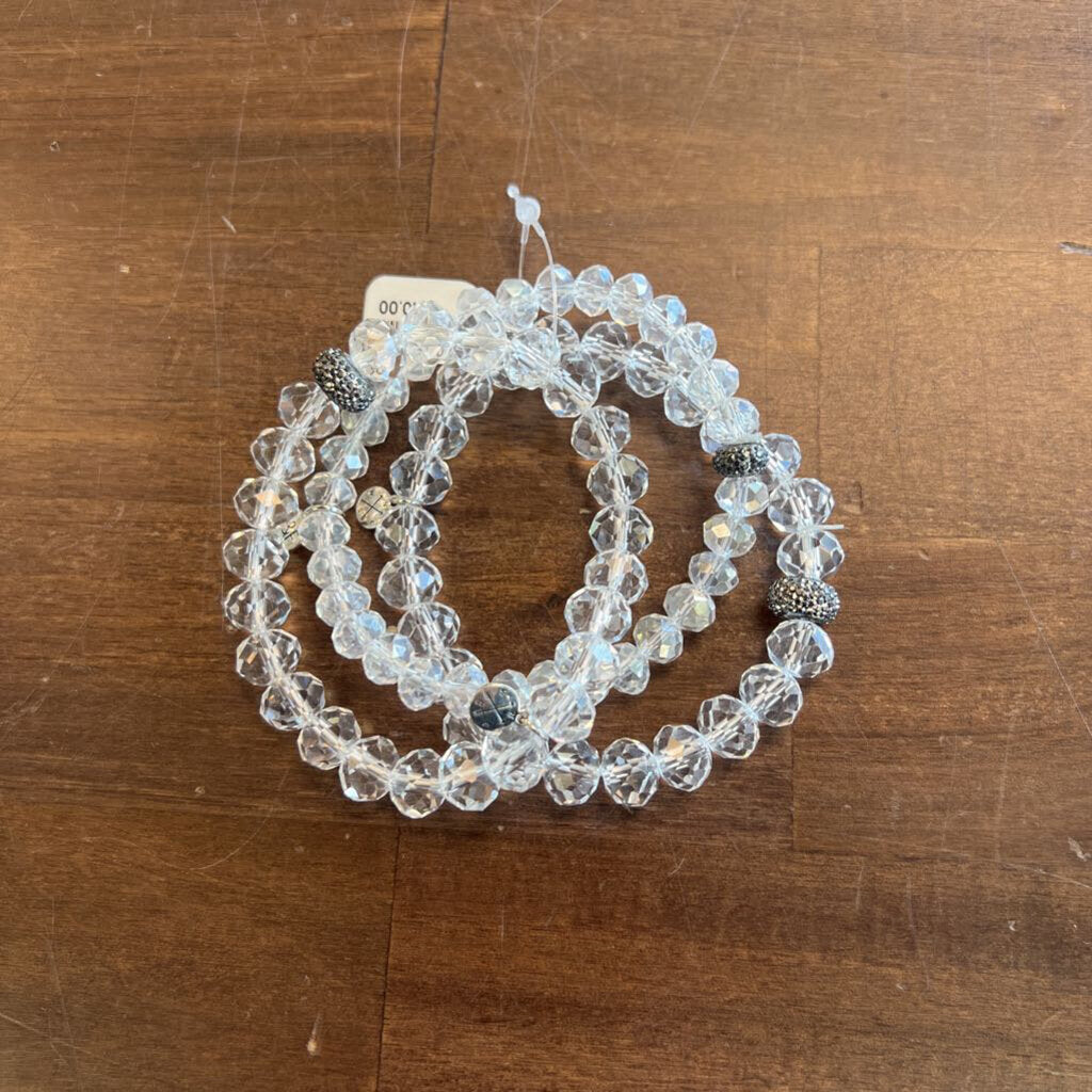 Stack of Three Clear Crystal Bracelets