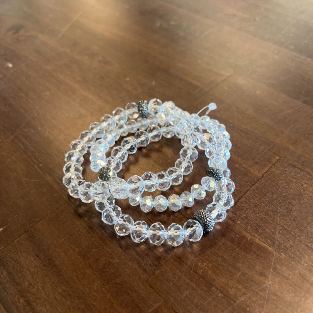 Stack of Three Clear Crystal Bracelets