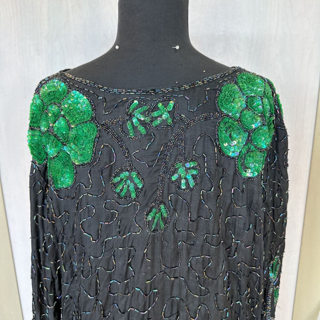 Vintage Black/ Green Beaded Long Formal XXL